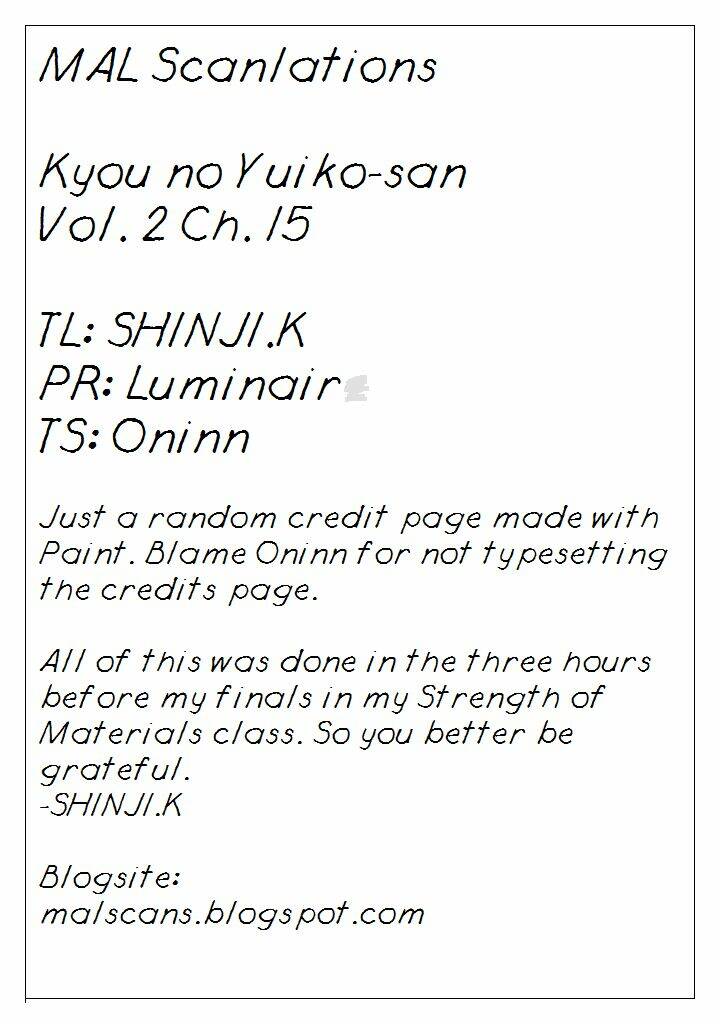 Kyou No Yuiko-San: Chapter 15